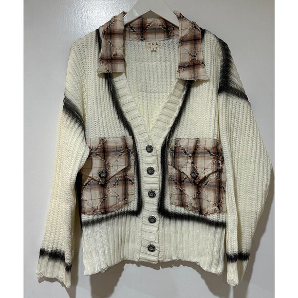 POL White and Gray Plaid Cardigan - Picture 2 of 16